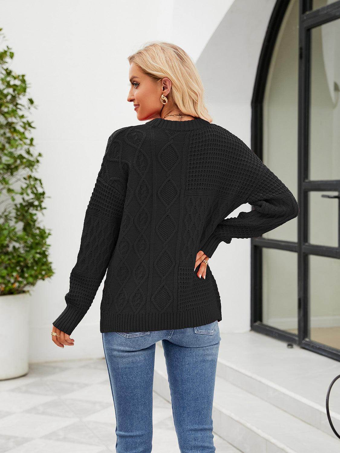Trendsi Women's Casual Vacation Sweater in Black with Cable Knit Design and Loose Fit
