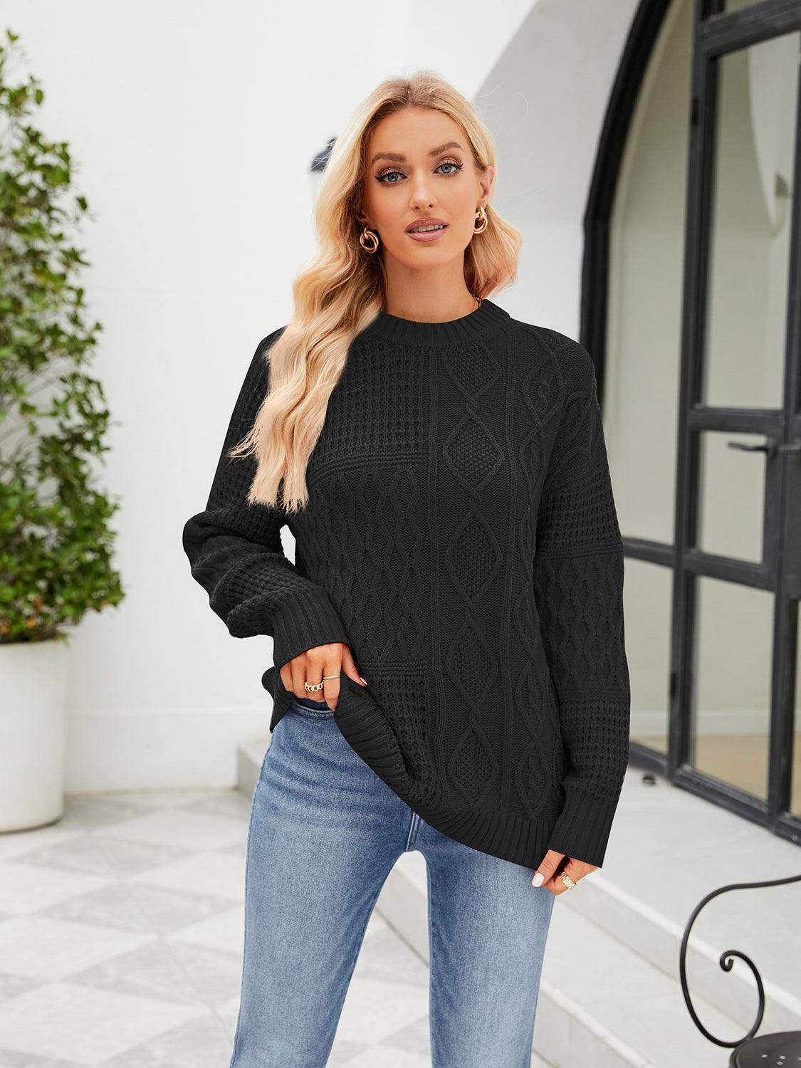 Trendsi Women's Casual Vacation Sweater in Black with Textured Knit Design for Comfortable Style