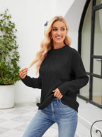 Trendsi Women's Casual Vacation Sweater in Black with Cable Knit Design for Stylish Comfort