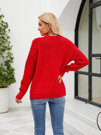 Trendsi casual vacation sweater in red with cable knit design, perfect for stylish layering