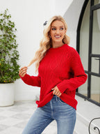 Trendsi Women's Casual Vacation Sweater in Red with Cable Knit Design for Comfortable Style