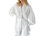 White lantern sleeve shirt and shorts set from VacationGrabs, perfect for summer outings