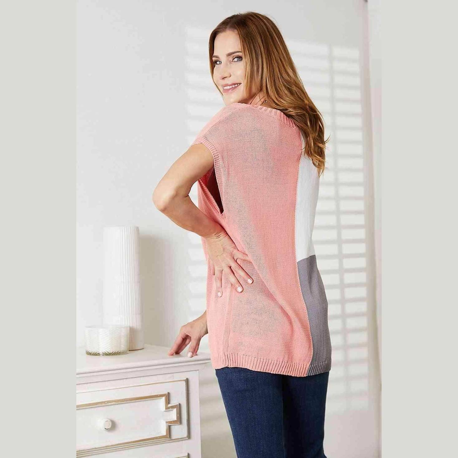 Trendsi Women's Stylish Summer Knitwear in Pink and Gray with Open Back Design