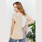 Back view of a Trendsi stylish summer knitwear shirt with color block design in soft hues
