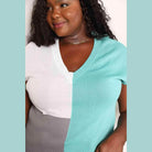 Trendsi women's stylish summer knitwear top featuring a color-block design in teal, gray, and white