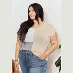 Trendsi stylish summer knitwear in a beige and gray color block design for a casual look