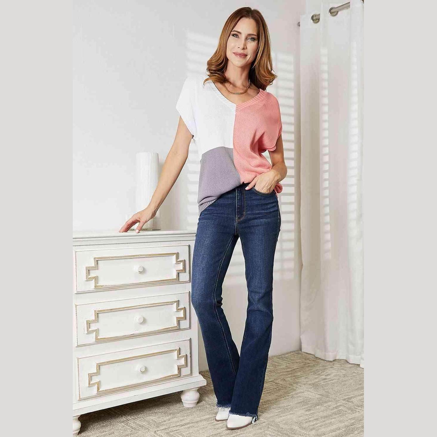Trendsi Women's Stylish Summer Knitwear Featuring a Color Block Design with Soft Fabric
