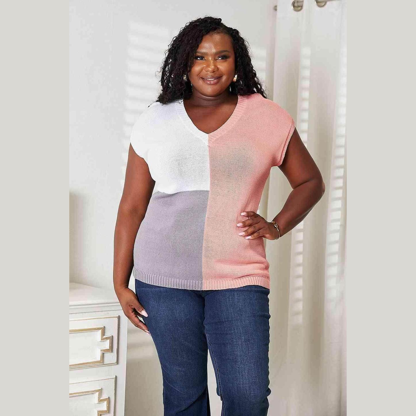 Trendsi stylish summer knitwear in a color-block design, perfect for casual outings
