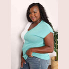Trendsi stylish summer knitwear in teal and white, perfect for warm weather outfits