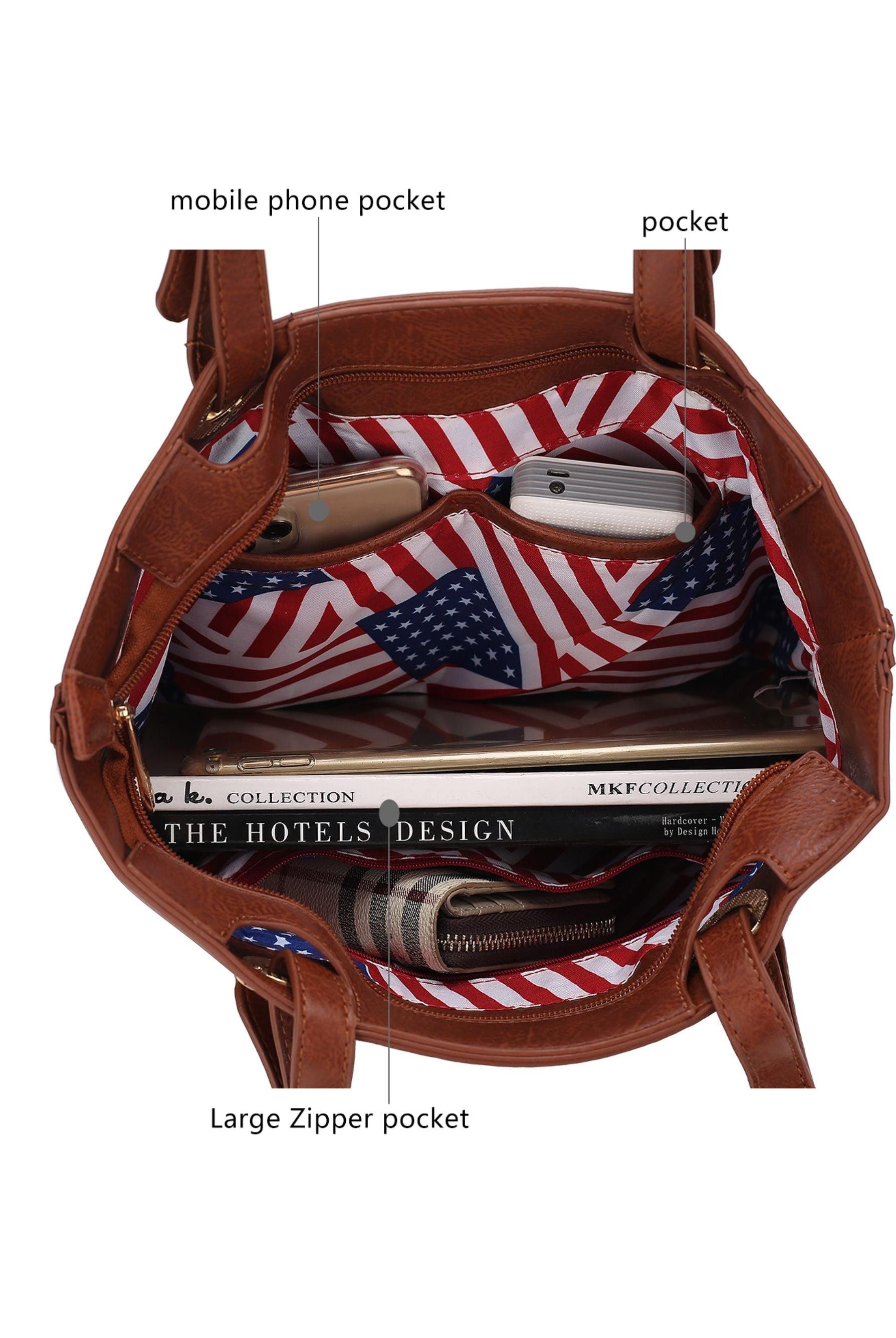 Wallets, Handbags & Accessories Vera Vegan Leather Patriotic Flag Pattern Women Tote Bag