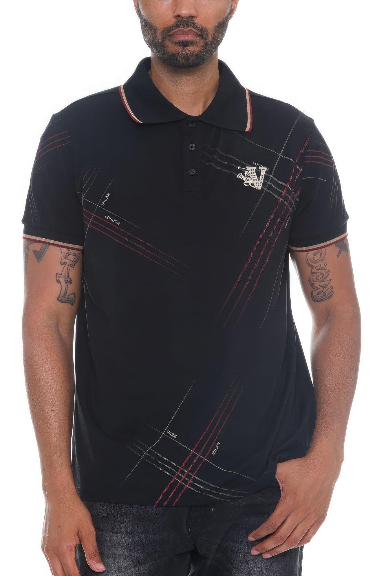 Men's Shirts Version Couture Polo Button Down Shirt Black