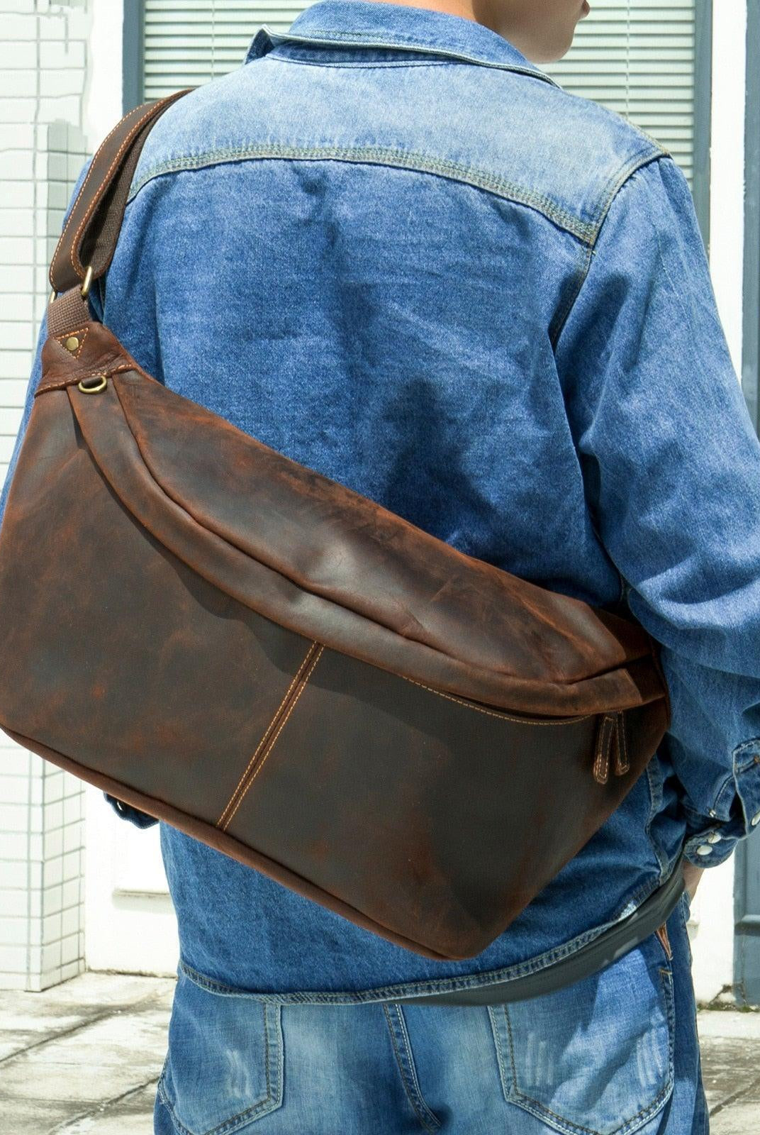 Luggage & Bags - Shoulder/Messenger Bags Vintage Crazy Horse Leather Waist Bag Hands-Free Travel Pouch...
