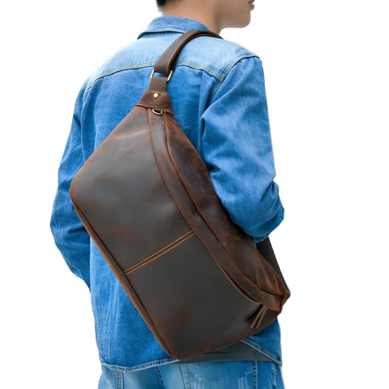 Luggage & Bags - Shoulder/Messenger Bags Vintage Crazy Horse Leather Waist Bag Hands-Free Travel Pouch...