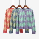Women's Sweaters - Cardigans Vintage Diamond Print O Neck Knitted Cardigans