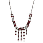 Red gemstone vintage inspired silver jewelry necklace with elegant drop design for women