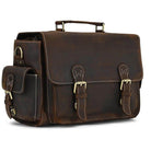 Vintage leather camera bag with brass buckles and side pocket for photographers on the go