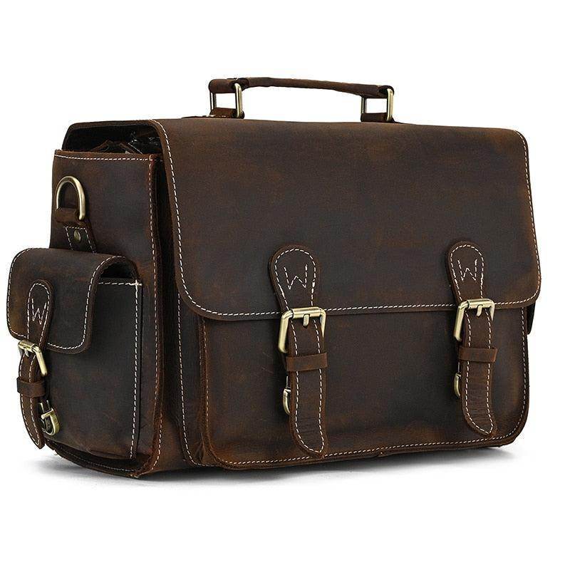 Vintage leather camera bag with a classic design and multiple compartments for photographers