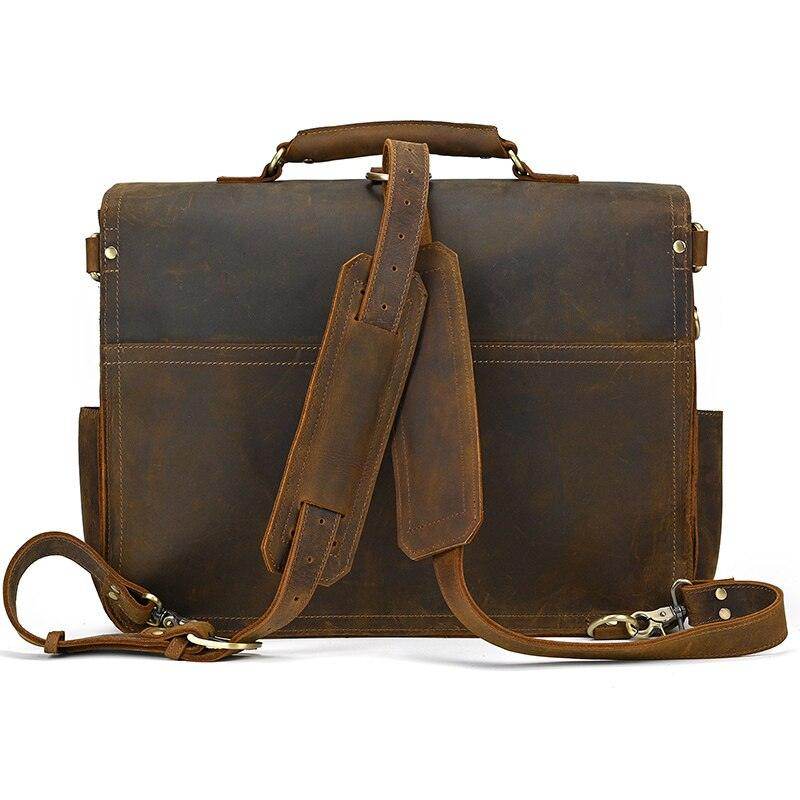 VacationGrabs vintage leather laptop bag with adjustable shoulder strap and durable design