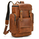 Vintage leather travel backpack with sturdy zippers and multiple pockets for convenient storage