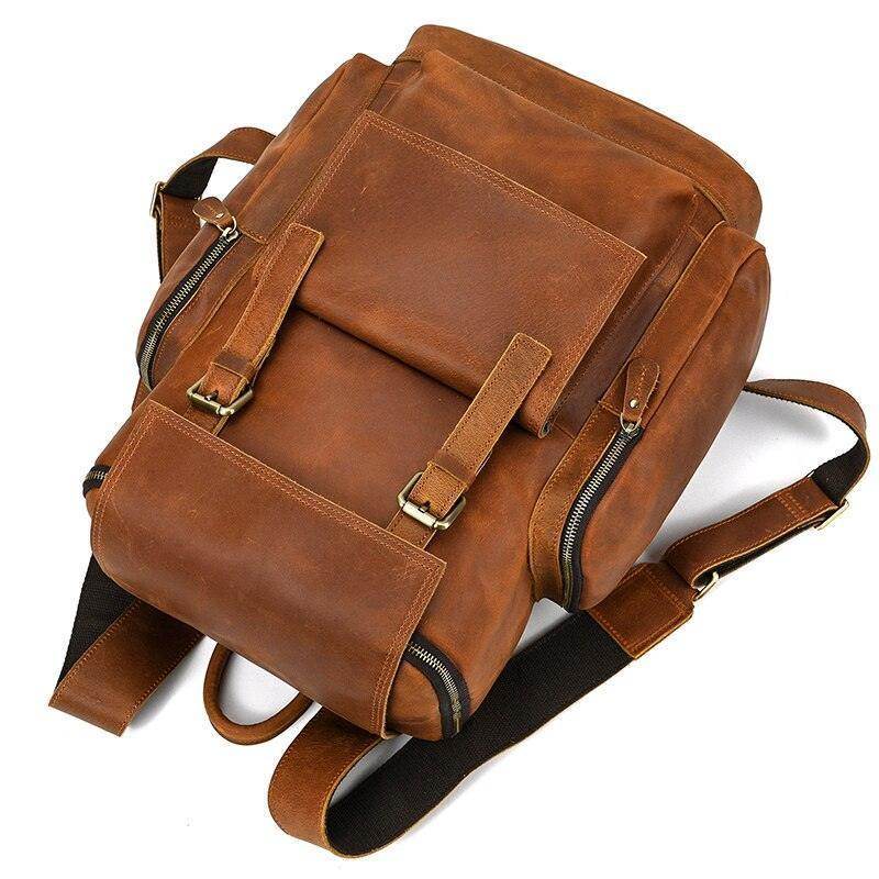 Vintage leather travel backpack with multiple pockets and sturdy straps for stylish adventures