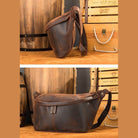 Vintage leather waist bag with adjustable strap, perfect for carrying essentials stylishly