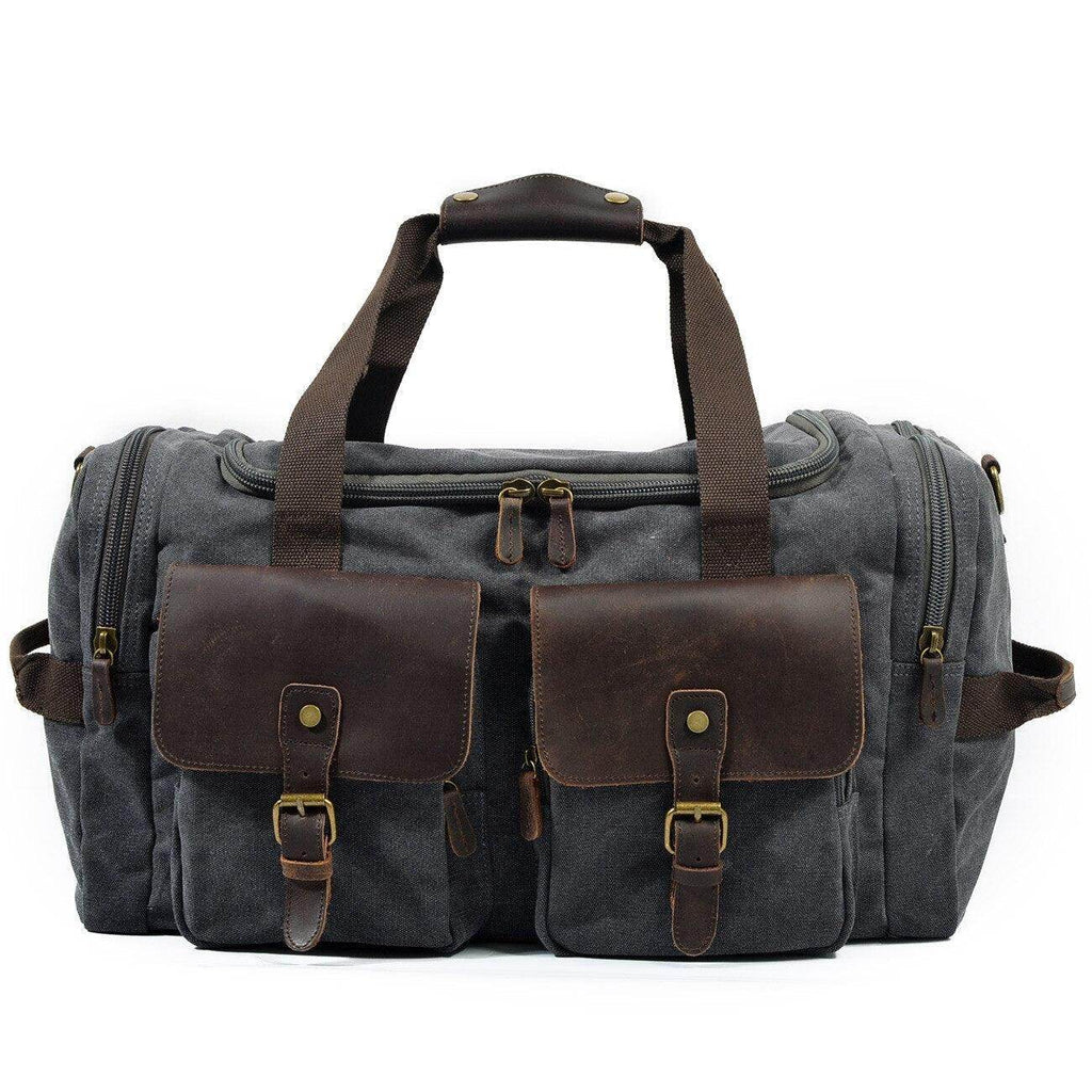 Stylish weekender outdoor duffel bag with leather accents and multiple pockets for convenient travel