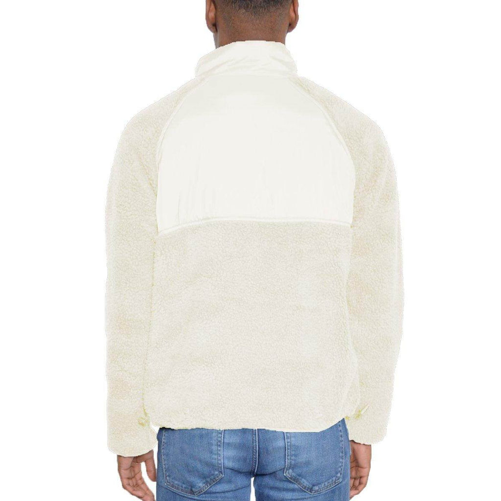 Men's white beige sherpa jacket featuring a soft, cozy design ideal for outdoor activities