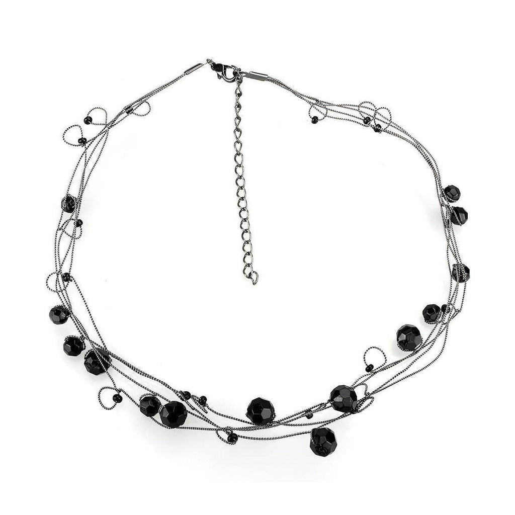 Elegant white metal fashion necklace with black beads for stylish women's jewelry