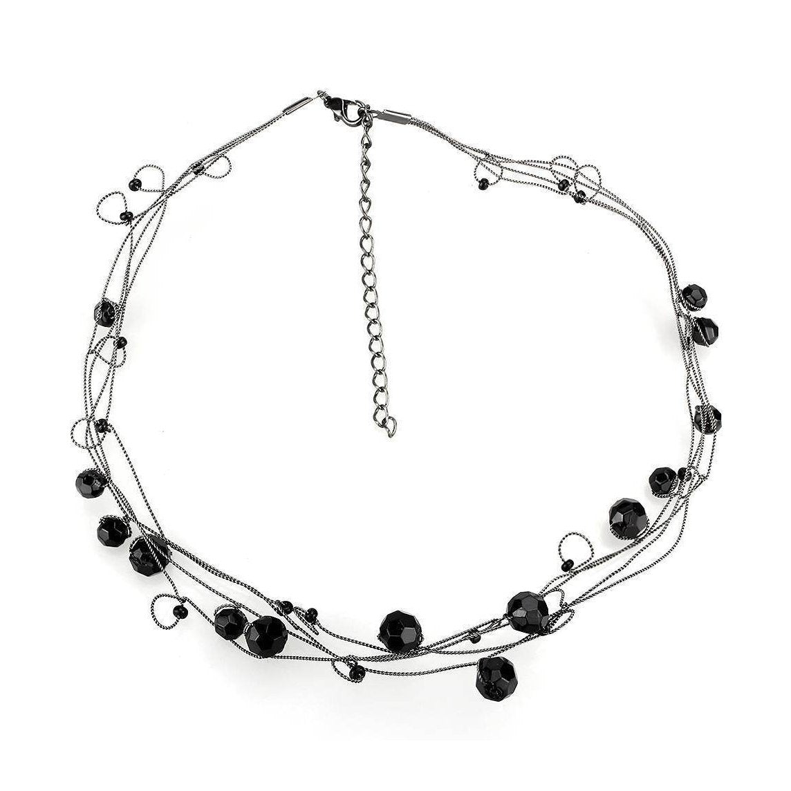 Elegant white metal fashion necklace with black beads for stylish women's jewelry