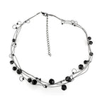 Elegant white metal fashion necklace with black beads for stylish women's jewelry