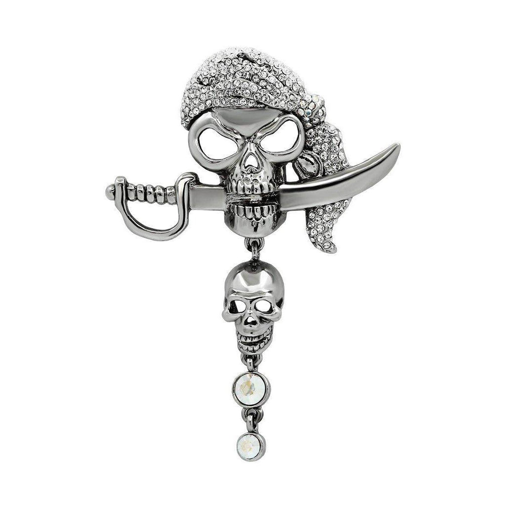 VacationGrabs white metal skull pin jewelry with rhinestones and sword detail for stylish accessories