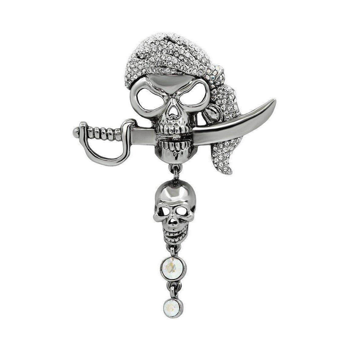 VacationGrabs white metal skull pin jewelry with rhinestones and sword detail for stylish accessories