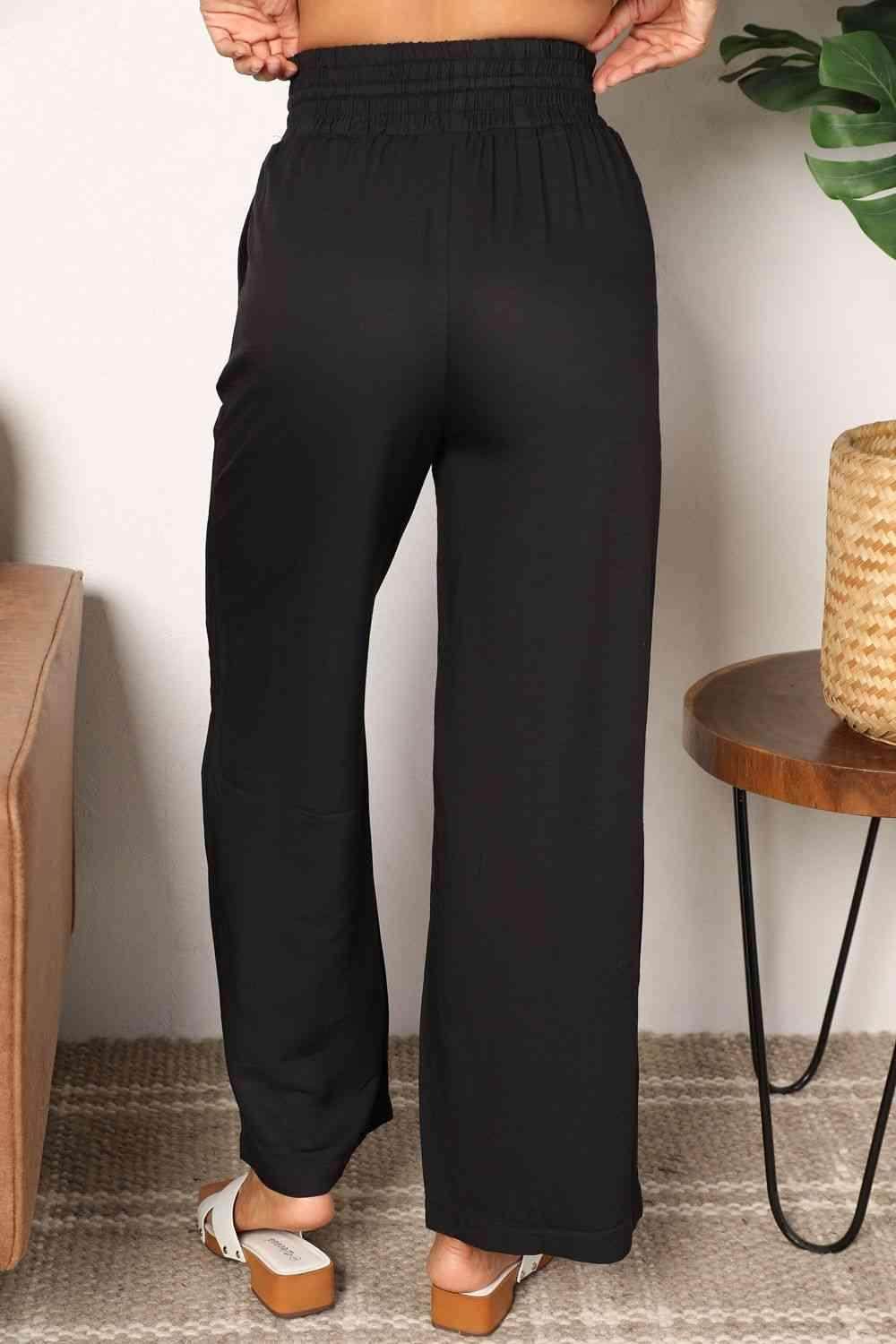 Trendsi Women's Wide Leg Vacation Pants in Black, perfect for casual summer outings