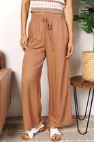 Trendsi wide leg vacation pants in light brown with a comfortable drawstring waistband