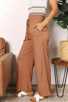Trendsi wide leg vacation pants in brown featuring a comfortable elastic waistband and pockets