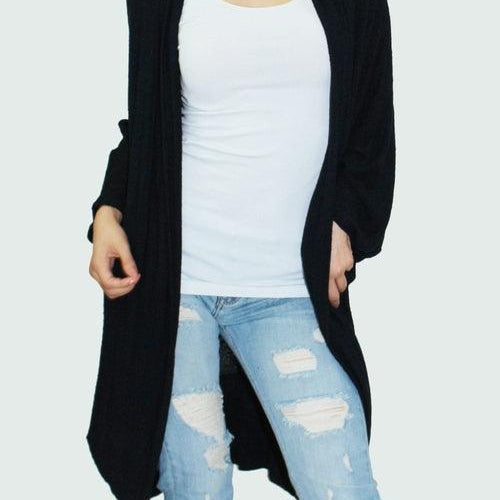 Women's Sweaters - Cardigans Wide Sleeve Long Cardigan Black