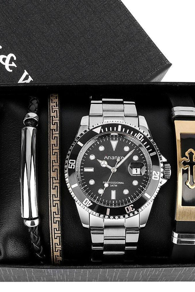 Men's Jewelry - Watches Wide Watch & Bracelet Gift Set For Men 3 Piece Quartz Watch Set