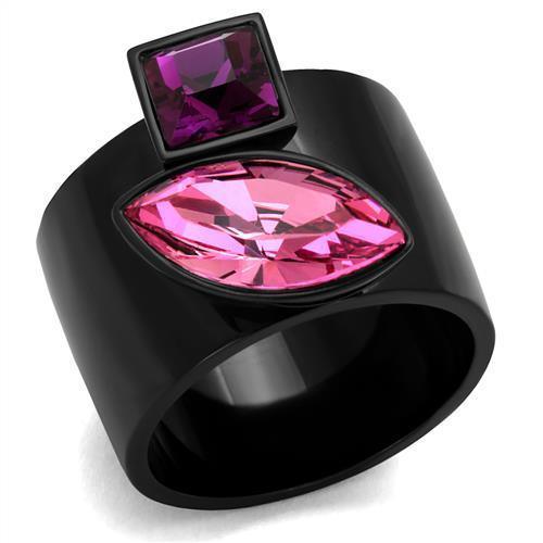 Women's Jewelry - Rings Women Black Stainless Steel Synthetic Rose Amethyst Crystal...