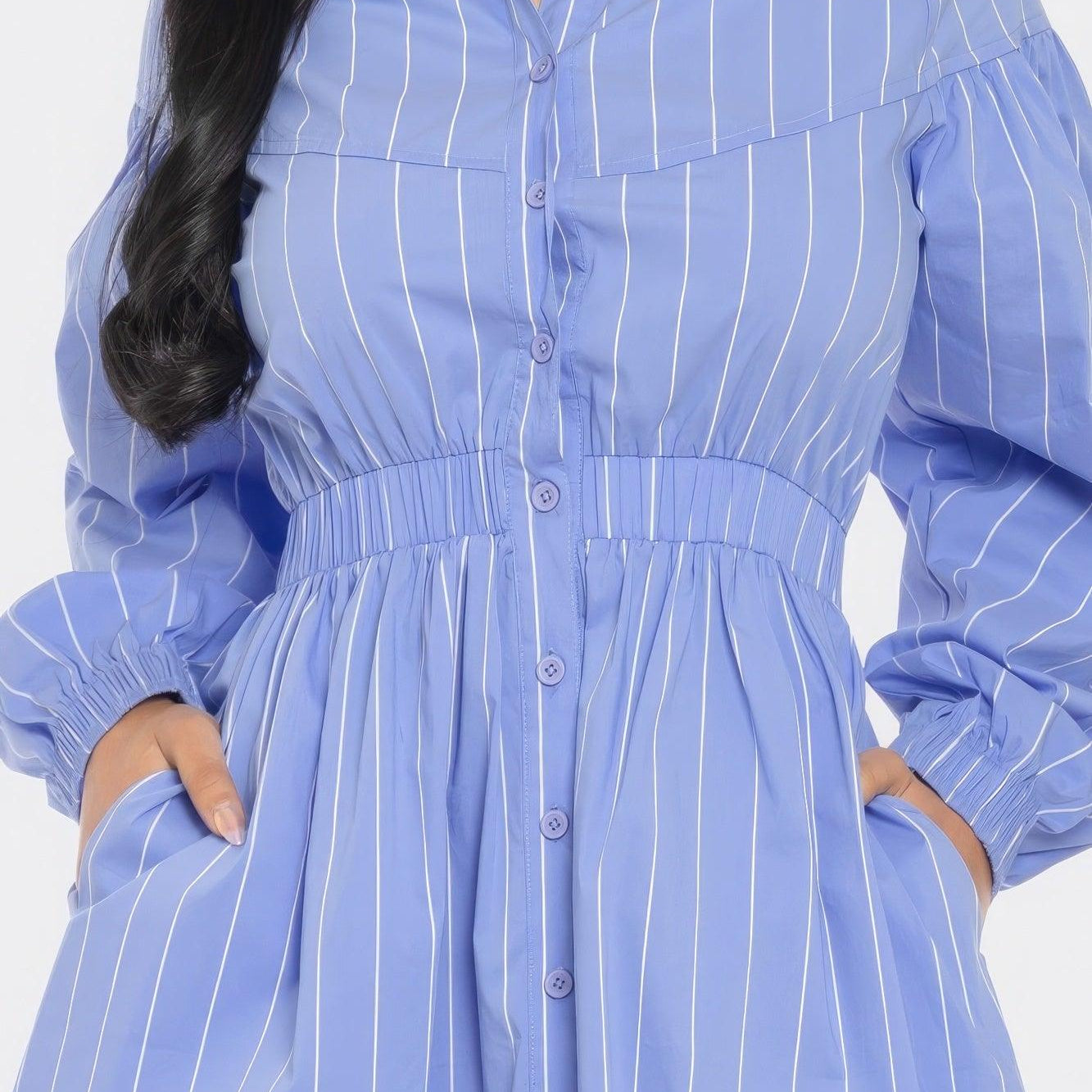 Women's Dresses Women's Blue Striped Mini Dress with Pockets