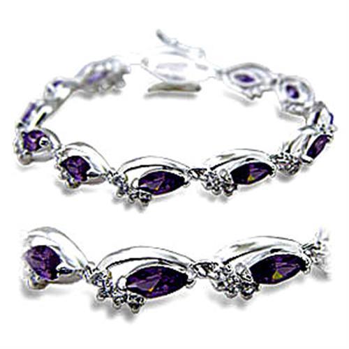 Women's Jewelry - Bracelets Women's Bracelets - 415701 - Rhodium Brass Bracelet with AAA Grade CZ in Amethyst