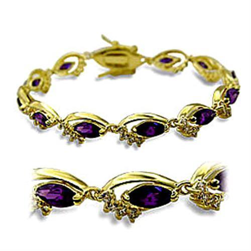 Women's Jewelry - Bracelets Women's Bracelets - 415703 - Gold Brass Bracelet with AAA Grade CZ in Amethyst
