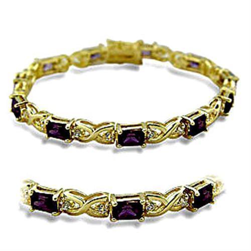 Women's Jewelry - Bracelets Women's Bracelets - 415706 - Gold Brass Bracelet with AAA Grade CZ in Amethyst