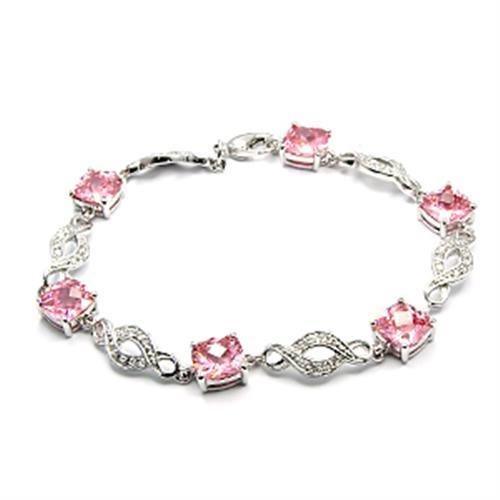 Women's Jewelry - Bracelets Women's Bracelets - 6X494 - Rhodium Brass Bracelet with AAA Grade CZ in Rose