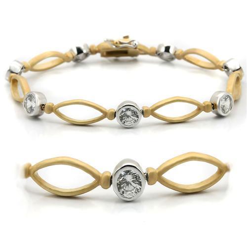 Women's Jewelry - Bracelets Women's Bracelets - LO1154 - Matte Gold & Rhodium Brass Bracelet with AAA Grade CZ in Clear
