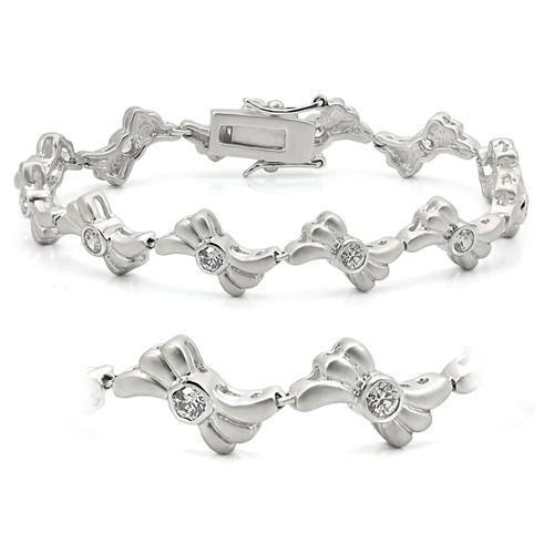Women's Jewelry - Bracelets Women's Bracelets - LO1164 - Matte Rhodium & Rhodium Brass Bracelet with AAA Grade CZ in Clear