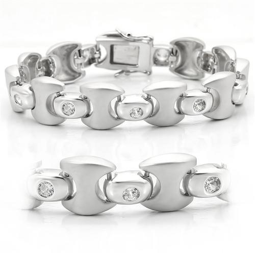Women's Jewelry - Bracelets Women's Bracelets - LO1166 - Matte Rhodium & Rhodium Brass Bracelet with AAA Grade CZ in Clear
