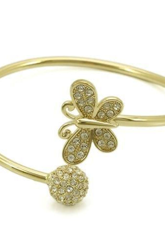 Women's Jewelry - Bracelets Women's Bracelets - LO1179 - Gold Brass Bangle with Top Grade Crystal in Clear