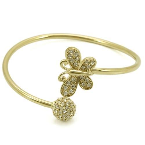 Women's Jewelry - Bracelets Women's Bracelets - LO1179 - Gold Brass Bangle with Top Grade Crystal in Clear