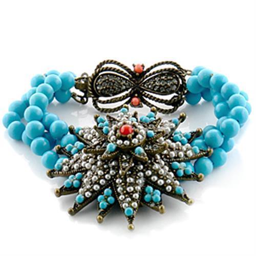 Women's Jewelry - Bracelets Women's Bracelets - LO1187 - Antique Copper Brass Bracelet with Synthetic Turquoise in Multi Color