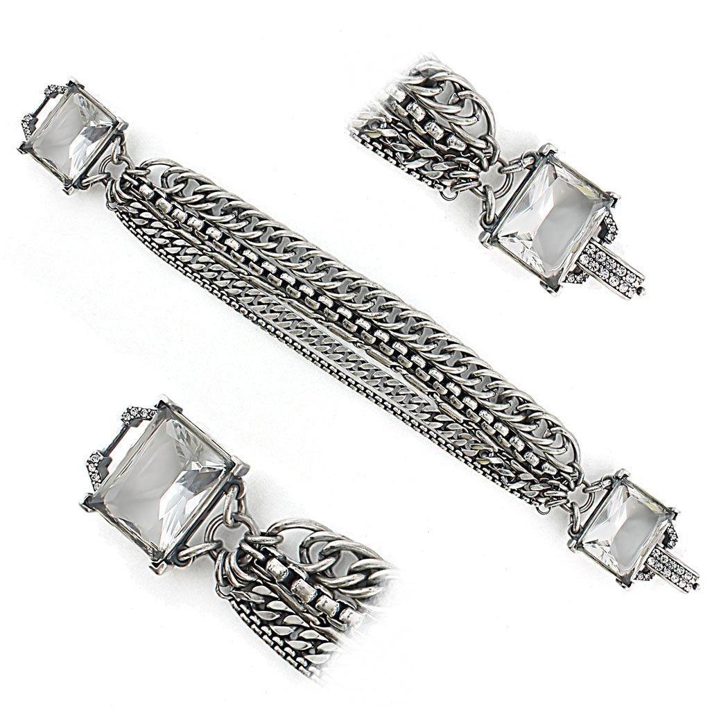 Women's Jewelry - Bracelets Women's Bracelets - LO1276 - Antique Silver Brass Bracelet with Synthetic Synthetic Glass in Clear
